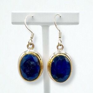 Sundance Catalog Sterling Silver Gold Sapphire September Earrings Teo Tone